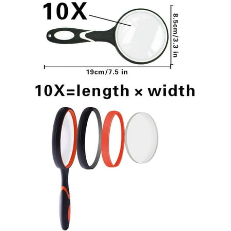 Observe Insects Magnifying Glasses 10X Reading Magnifier with Non-Slip Soft Rubber Handle Shatterproof Magnifying Lens for Reading Classroom Science Inspection 